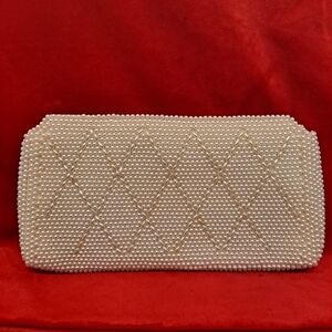Bags By Susan Vintage Cream Ivory Pearl-beaded Clutch Made In Japan Bag
